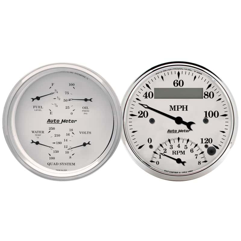 AutoMeter — AutoMeter Gauge Kit 2 Pc. Quad & Tach/Speedo 3-3/8in. Old Tyme White
3-3/8" QUAD GA & TAC - view 2
