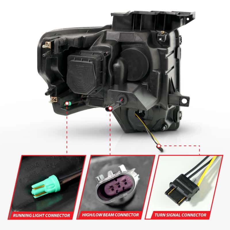 ANZO — ANZO 09-14 Ford F-150 (Factory Halogen Model ONLY) Full LED Proj Headlights Init/SeqSig Black - Pair - view 5