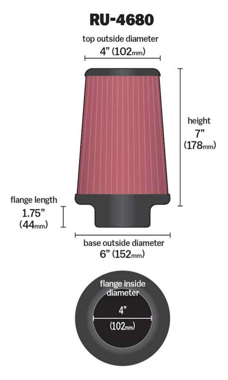 K&N Engineering — K&N Universal Clamp-On Air Filter 4in FLG / 6in B / 4in T / 7in H
Universal Clamp-On A
Clamp-on Air Filter - view 3