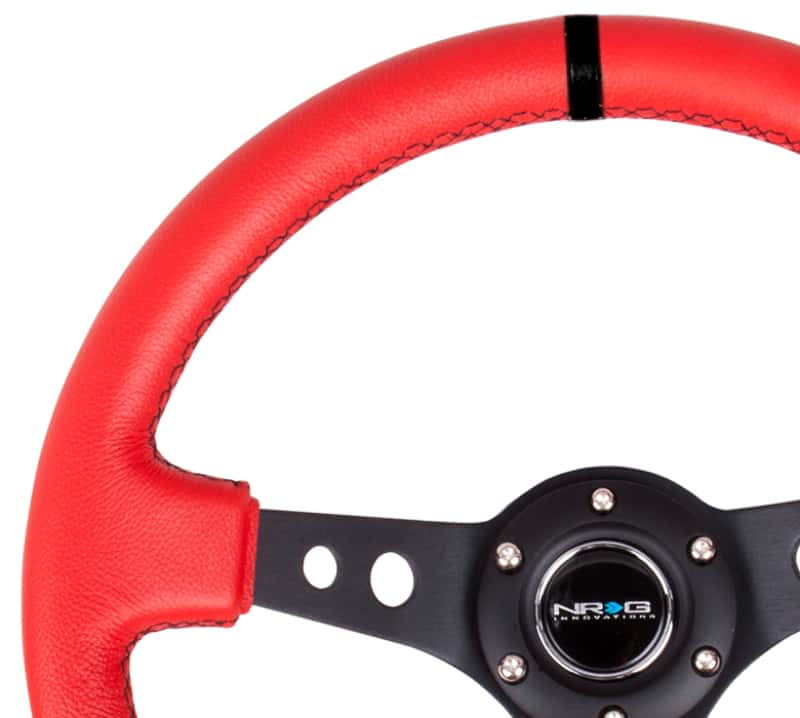 NRG — NRG Reinforced Steering Wheel (350mm / 3in. Deep) Red Suede w/Blk Circle Cutout Spokes - view 3