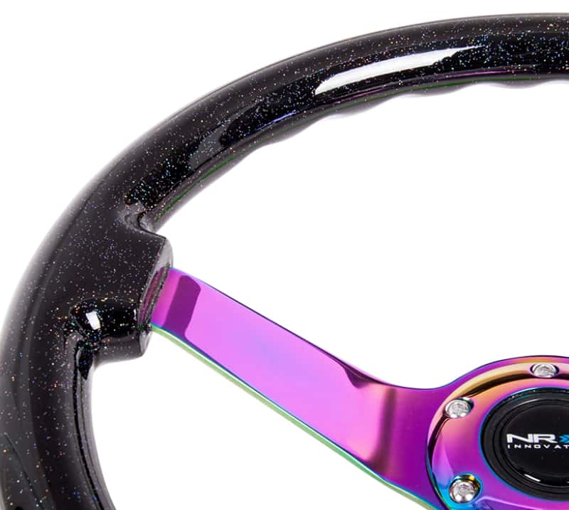 NRG — NRG Reinforced Steering Wheel (350mm / 3in. Deep) Classic Blk Sparkle w/4mm Neochrome 3-Spoke Center - view 3
