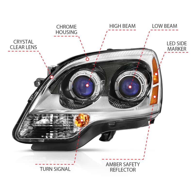 ANZO — ANZO 2007-2008 GMC Acadia Crystal Headlight Chrome Amber(OE)
Head Light Set - view 6