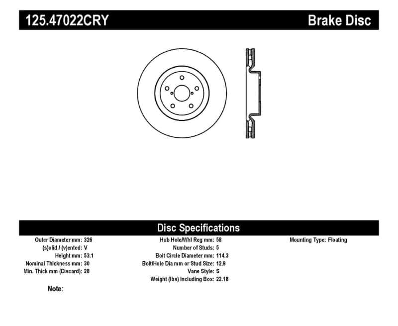 Stoptech — Stoptech 05-07 Subaru Impreza WRX Sti Front High Carbon CRYO-STOP Rotor
Cryostop Rotor - view 3
