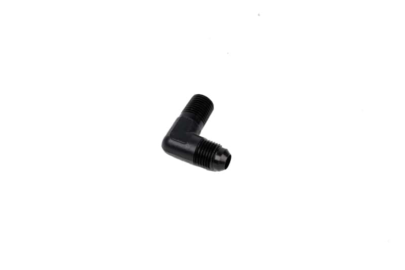 Aeromotive — Aeromotive Fitting Elbow 1/4in-MNPT to AN-06 90-Deg Black
Hose End - view 2