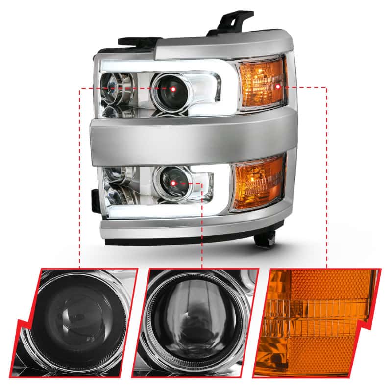 ANZO — ANZO 2015-2016 Chevrolet Silverado Projector Headlights w/ Plank Style Design Chrome w/ Amber
Head Light Set
HdLtSet - view 4