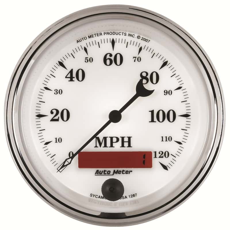 AutoMeter — AutoMeter Gauge Speedometer 3-3/8in. 120MPH Elec. Prog. W/ Lcd Odo Old Tyme Wht II
3-3/8" SPEEDO, 120 M - view 1