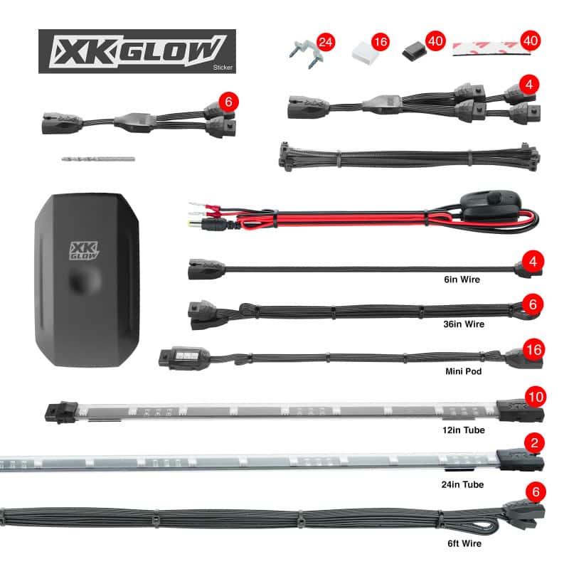 XKGLOW — XK Glow Million Color XKCHROME App Controlled Offroad UTV Kit 2x24In Tube + 10x12In Tube + 16xPods - view 2