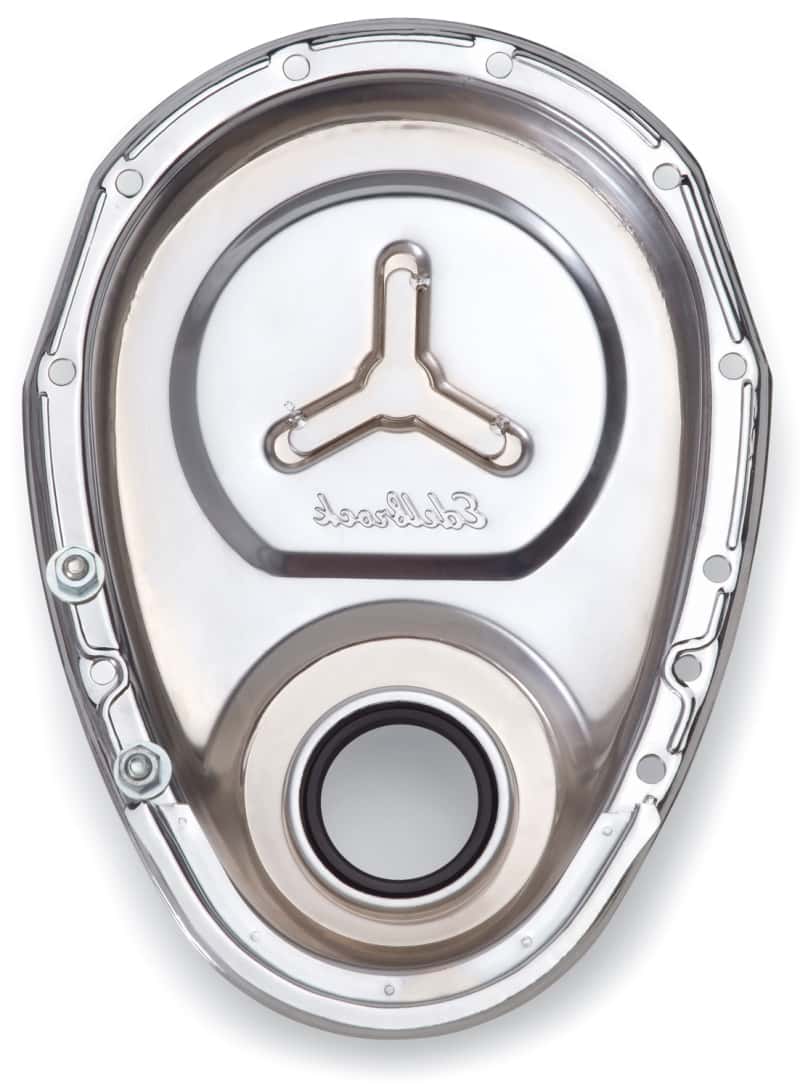 Edelbrock — Edelbrock Timing Cover SB-Chevy Chrome w/ Welded Reinforcement Plate
ELITE - view 4