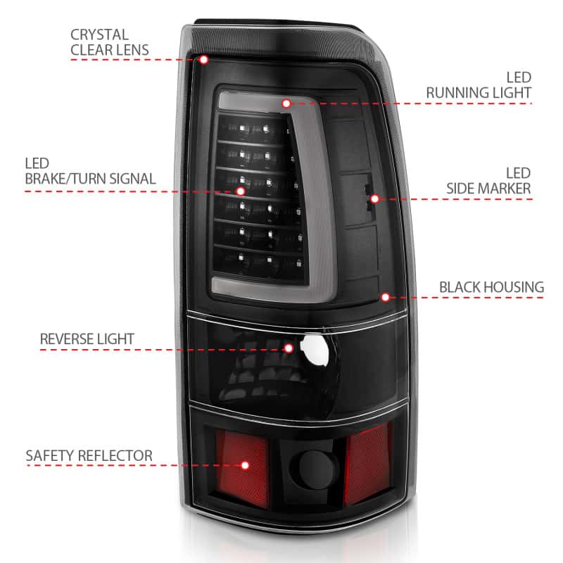 ANZO — ANZO 1999-2002 Chevy Silverado 1500 LED Taillights Plank Style Black w/Clear Lens - view 8