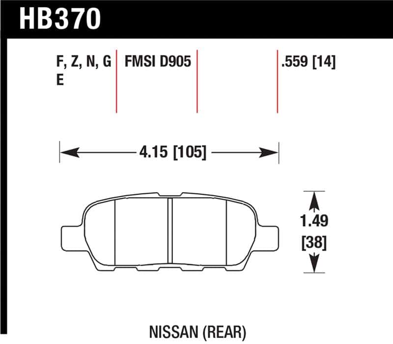 Hawk Performance — Hawk 03-07 350z / G35 / G35X w/o Brembo Performance Ceramic Street Rear Brake Pads
Disc Brake Pad - view 1