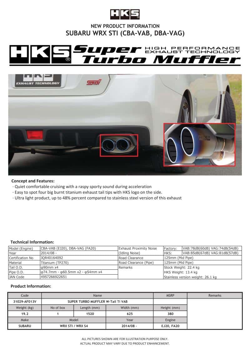 HKS — HKS SUPER TURBO MUFFLER Ti Subaru VAB WRX STI/VAG WRX S4 - view 1