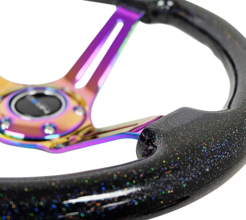 NRG — NRG Reinforced Steering Wheel (350mm / 3in. Deep) Blk Multi Color Flake w/ Neochrome Center Mark - view 4