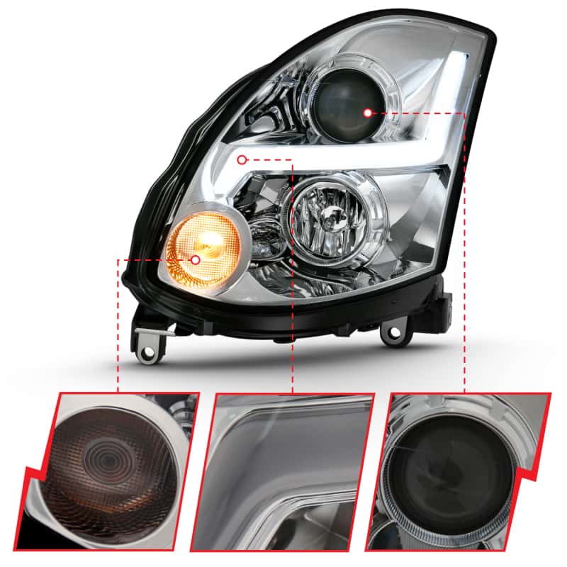 ANZO — ANZO 2003-2007 Infiniti G35 Projector Headlight Plank Style Black (HID Compatible, No HID Kit )
Head Light Set
HdLtSet - view 4