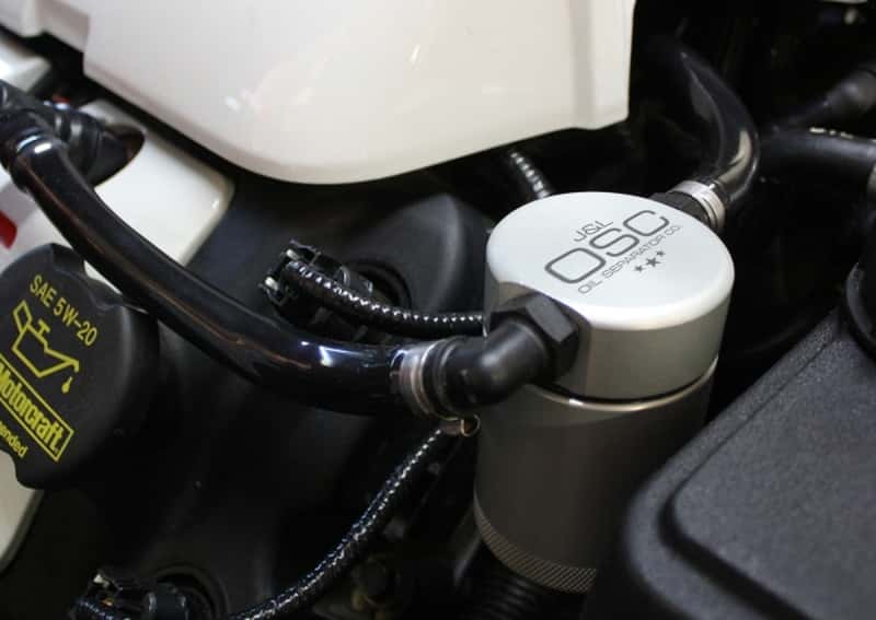 J&L — J&L 2011-2017 Mustang GT; 2015-2020 GT350 Passenger Side Oil Separator 3.0 - Clear Anodized
Oil Separator - view 1