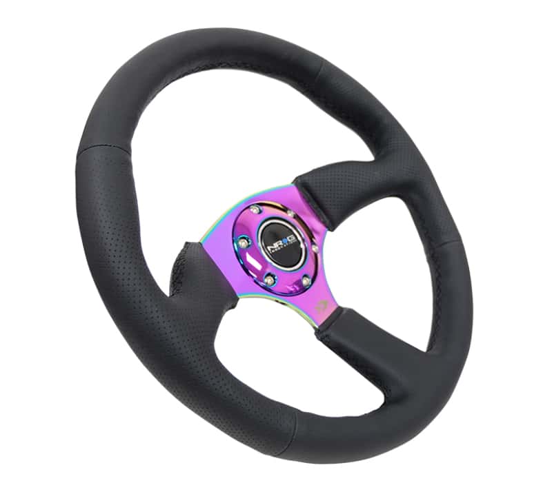 NRG — NRG Reinforced Steering Wheel (350mm / 2.5in. Deep) Leather Race Comfort Grip w/4mm Neochrome Spokes - view 2