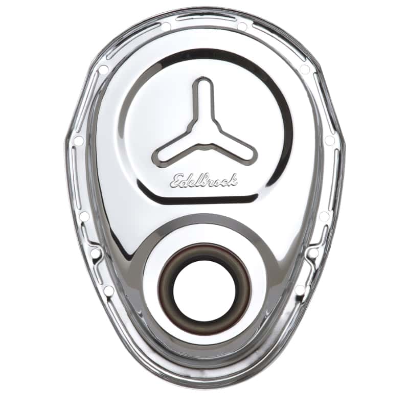 Edelbrock — Edelbrock Timing Cover SB-Chevy Chrome w/ Welded Reinforcement Plate
ELITE - view 3