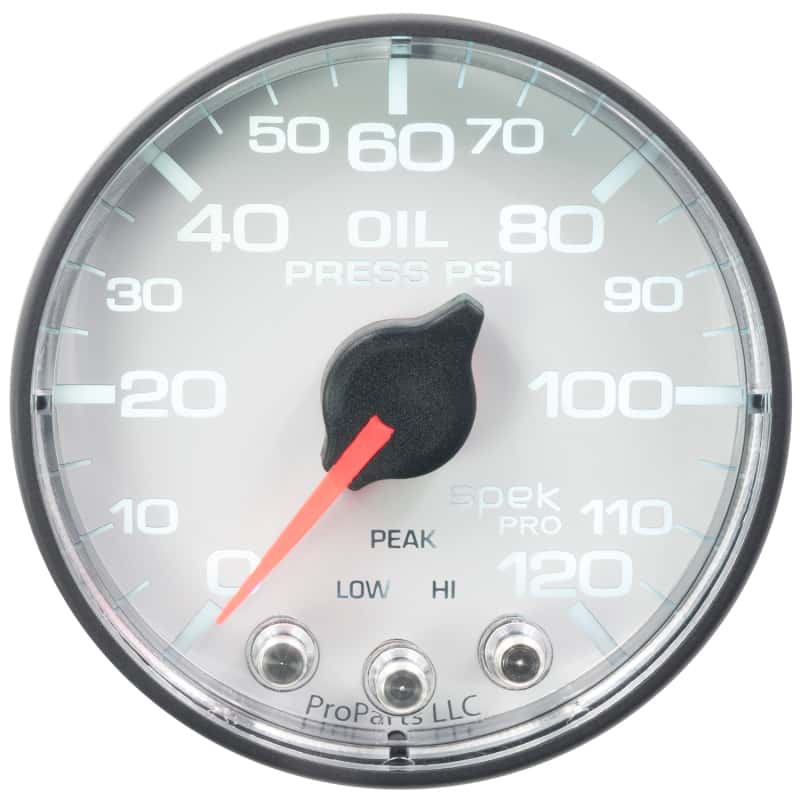 AutoMeter — Autometer Spek-Pro Gauge Oil Press 2 1/16in 120psi Stepper Motor W/Peak & Warn Wht/Blk
GA 2" OILP WFB SPEK - view 2