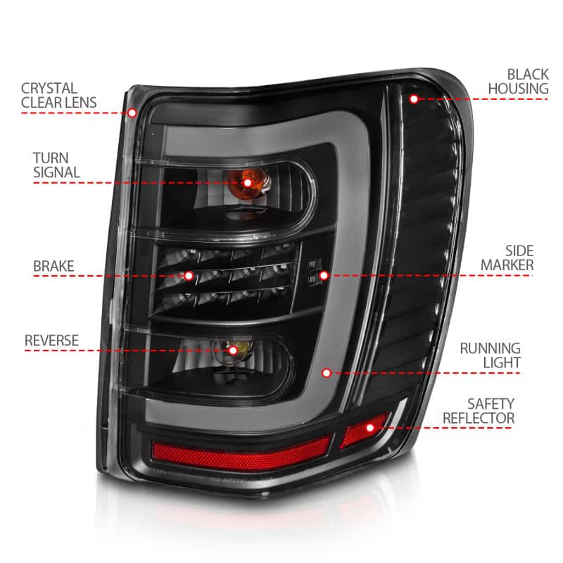 ANZO — ANZO 1999-2004 Jeep Grand Cherokee LED Tail Lights w/ Light Bar Black Housing Clear Lens - view 8