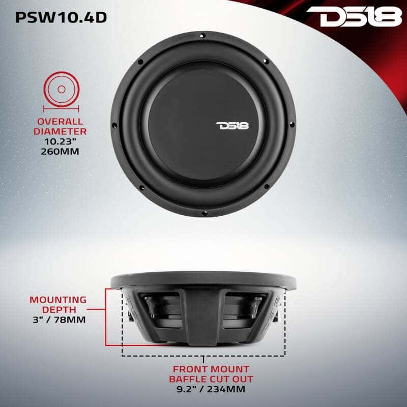DS18 — DS18 10in 500 Watts RMS 4 ohm DVC Shallow Mount Water Resistant Subwoofer - view 3