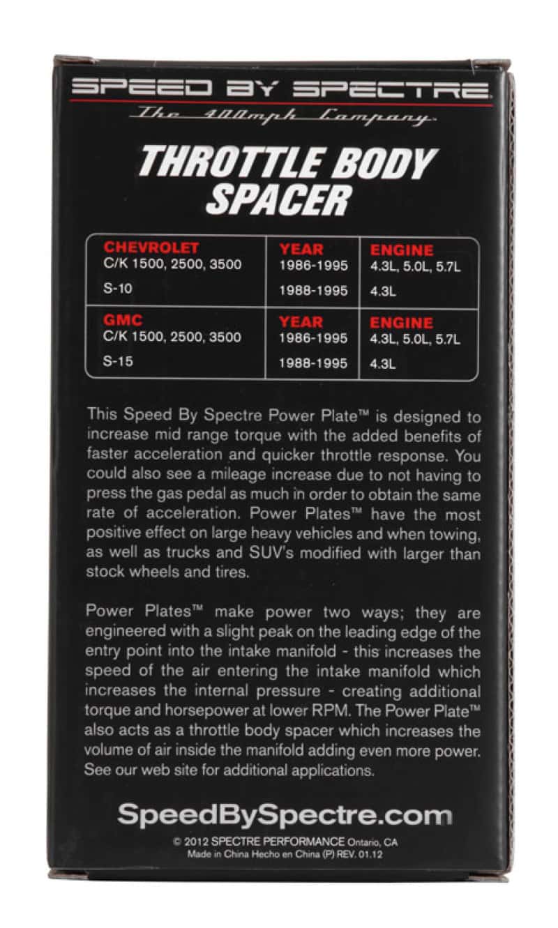 Spectre — Spectre 86-95 GM 4.3L/5.0L/5.7L Throttle Body Injection Spacer
Throttle Body Inject
Spacer - view 5