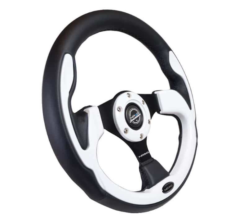 NRG — NRG Reinforced Steering Wheel (320mm) Blk w/White Trim & 4mm 3-Spoke - view 7