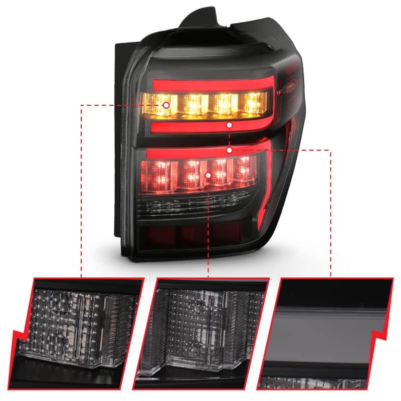 ANZO — ANZO 2014-2020 Toyota 4Runner T.L Black Housing Smoke Lens Red Light Bar W/Sequential
Tail Light Set - view 4