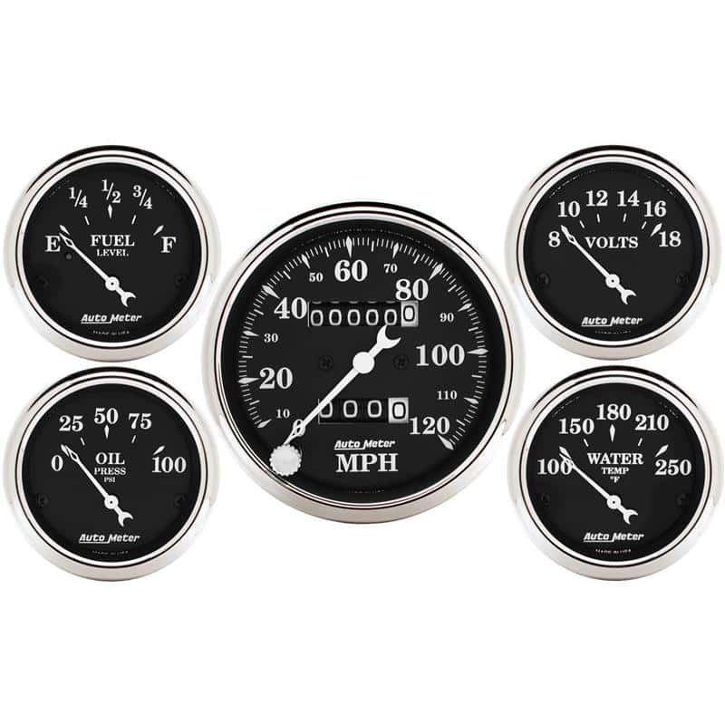AutoMeter — Auto Meter Gauge Kit 5 pc. 3 1/8in & 2 1/16in Mechanical Speedometer Old Tyme Black
OLD TYME BLACK 5 PC. - view 1