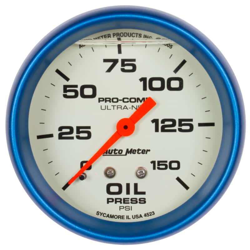 AutoMeter — Autometer Ultra-Nite 2-5/8in 0-150 PSI Liquid Filled Mechanical Glow In Dark Oil Pressure Gauge
GA 2.6" OP 150 L UN - view 1
