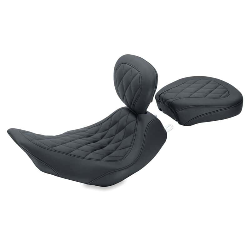 Mustang Motorcycle — Mustang 06-17 Harley Dyna Wide Tripper Solo Seat w/Driver Backrest Diamond Stitch - Black - view 2