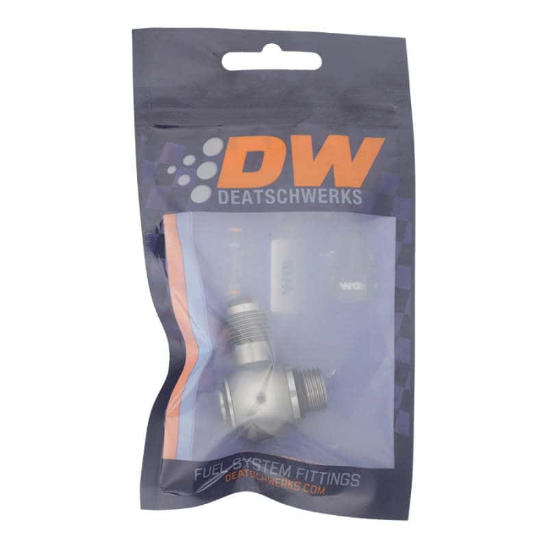DeatschWerks — DeatschWerks 6AN ORB Male to 6AN Male Flare Low Profile 90-Degree Swivel - Anodized DW Titanium
Lines & Fittings - view 2