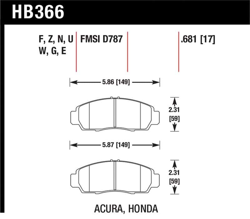 Hawk Performance — Hawk 04+ Accord TSX / 99-08 TL / 01-03 CL / 08+ Honda Accord EX Ceramic Street Front Brake Pads
Disc Brake Pad - view 1