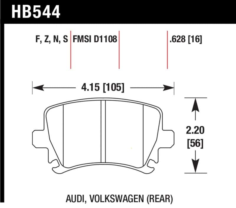 Hawk Performance — Hawk 06 Audi A6 Quattro Avant/06-09 A6 Quattro HT-10 Rear Brake Pads
Disc Brake Pad - view 3