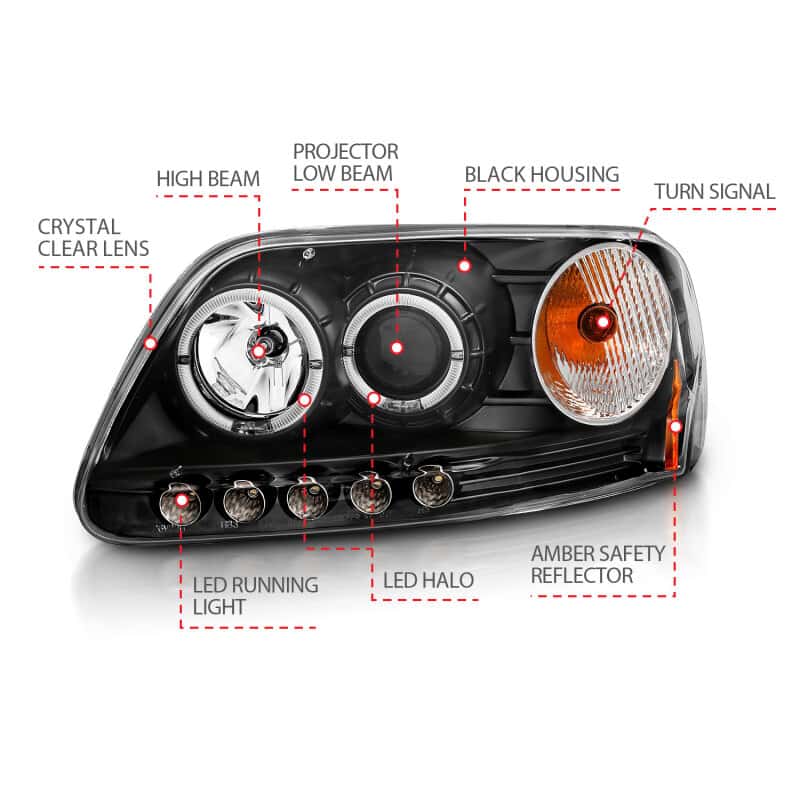 ANZO — ANZO 1997.5-2003 Ford F-150 Projector Headlights w/ Halo and LED Black 1pc
Head Light Set
HdLtSet - view 11
