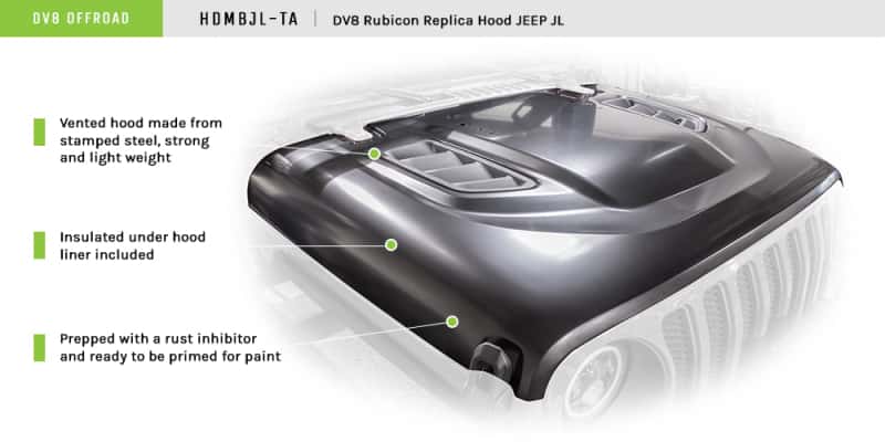 DV8 Offroad — DV8 Offroad 18+ Jeep JL Rubicon Replica Hood - view 2