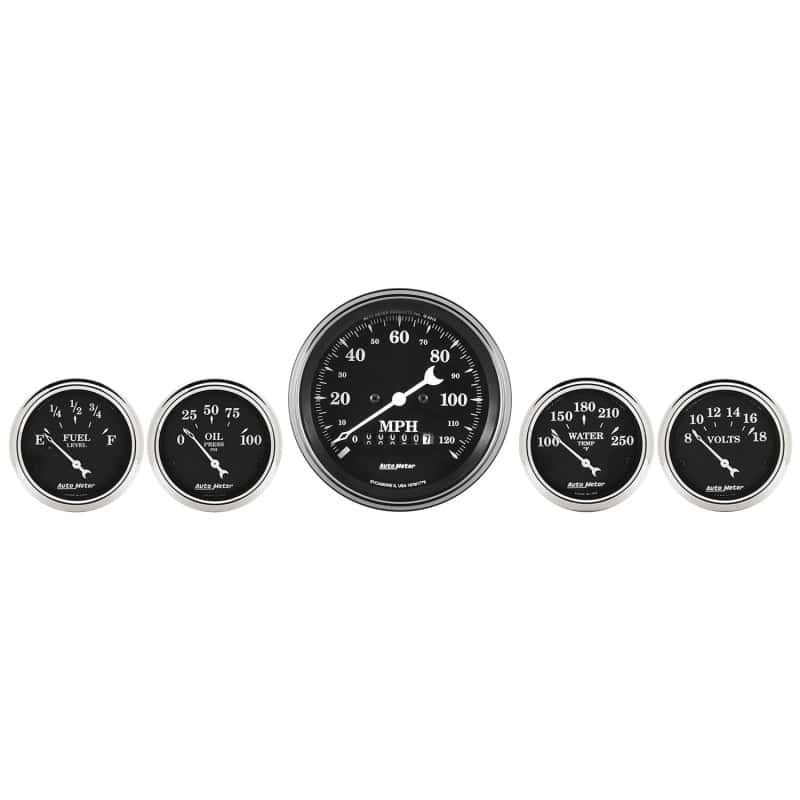 AutoMeter — Auto Meter Gauge Kit 5 pc. 3 3/8in & 2 1/16in Elec. Speedometer Old Tyme Black
OLD TYME BLACK 5 PC. - view 2
