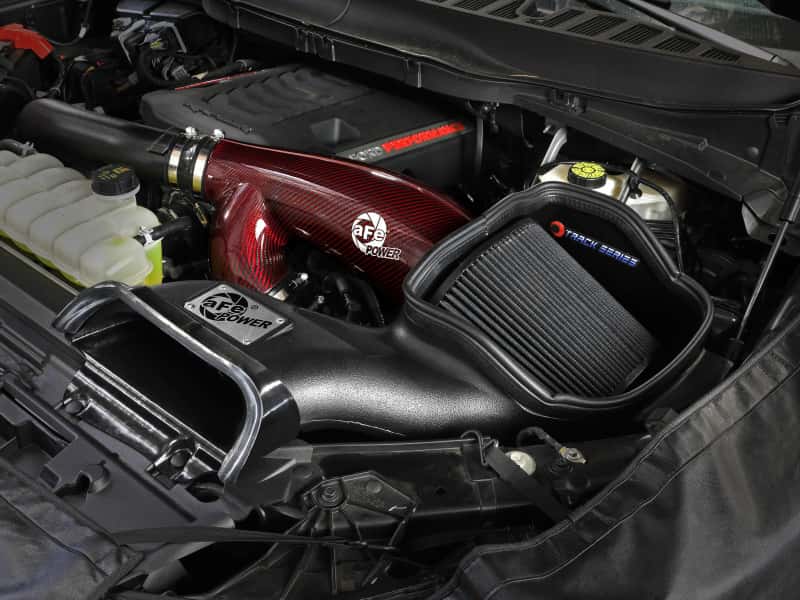 aFe — aFe 17-24 Ford F-150 Track Series Red Kevlar Carbon Fiber C/A Intake System w/Black Pro 5R Filter
Track Series Intake  - view 8
