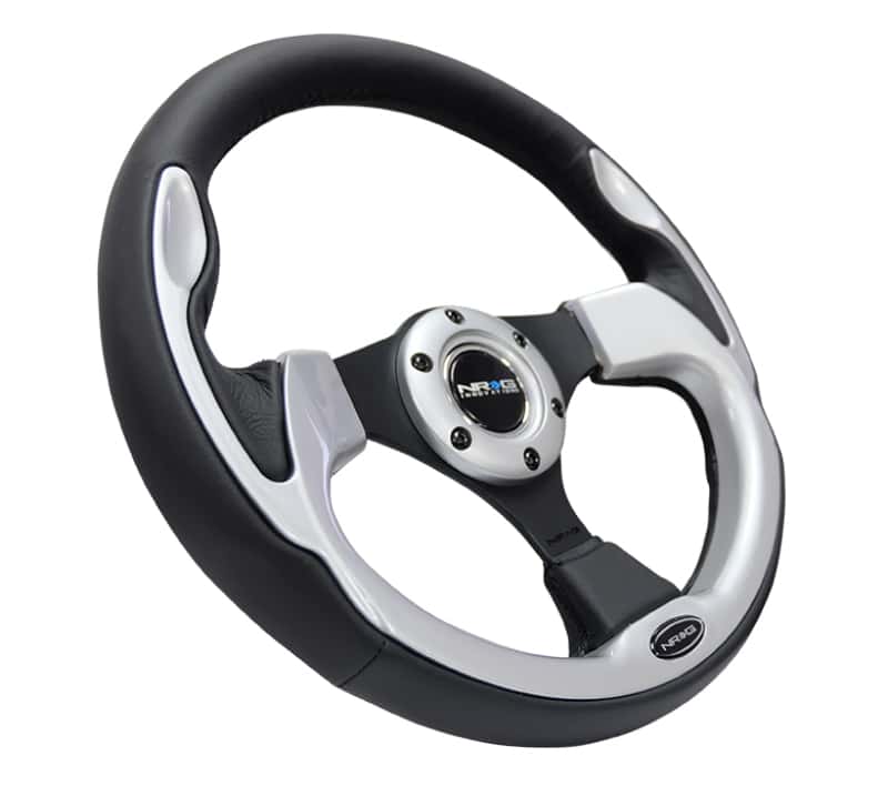 NRG — NRG Reinforced Steering Wheel (320mm) Blk w/Silver Trim & 5mm 3-Spoke - view 2