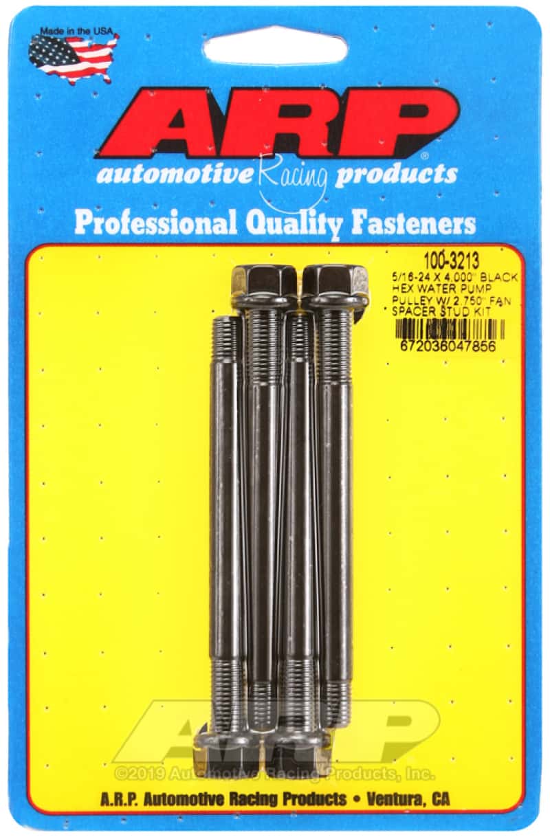 ARP — ARP 5/16-24 X 4.000 Black Hex Water Pump Pulley w/ 2.750in Fan Spacer Stud Kit - view 2