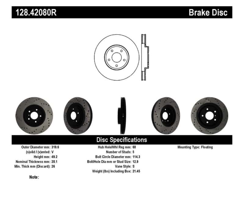 Stoptech — StopTech 08-09 Infiniti EX35 / 05-08 G35 / 09 G37 / 06-09 M35/M45 Drilled Right Front Rotor
Cross Drilled Rotor
Disc Brake Rotor - view 6