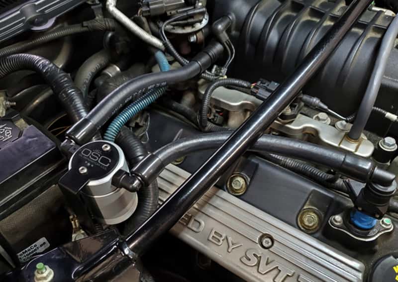 J&L — J&L 07-14 Ford Mustang GT500 Oil Separator 3.0 Passenger Side (Remote Mount) - Clear Anodized
Oil Separator - view 2