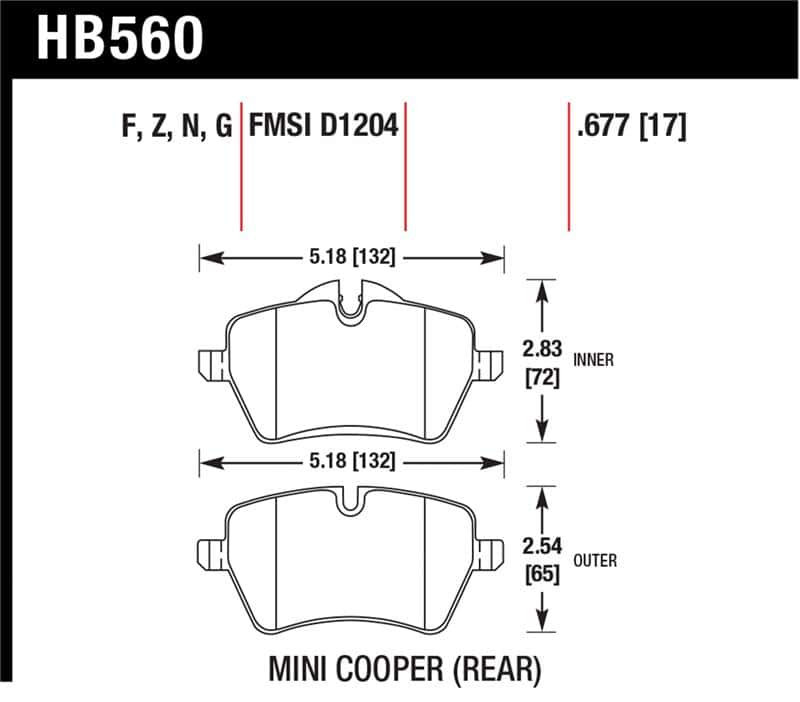 Hawk Performance — Hawk 05-06 JCW R53 Cooper S & 07+ R56 Cooper S HP+ Street Front Brake Pads
Disc Brake Pad - view 1
