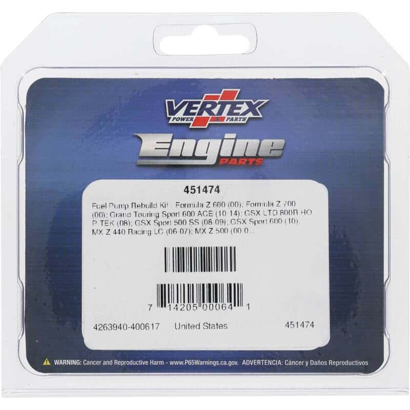 Vertex Pistons — Vertex Gaskets 02-06 Arctic Cat ZR 440 Sno-Pro Fuel Pump Rebuild Kit - view 4