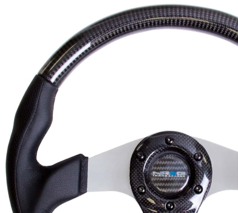 NRG — NRG Carbon Fiber Steering Wheel (350mm) Silver Oval Shape w/Leather Trim - view 2