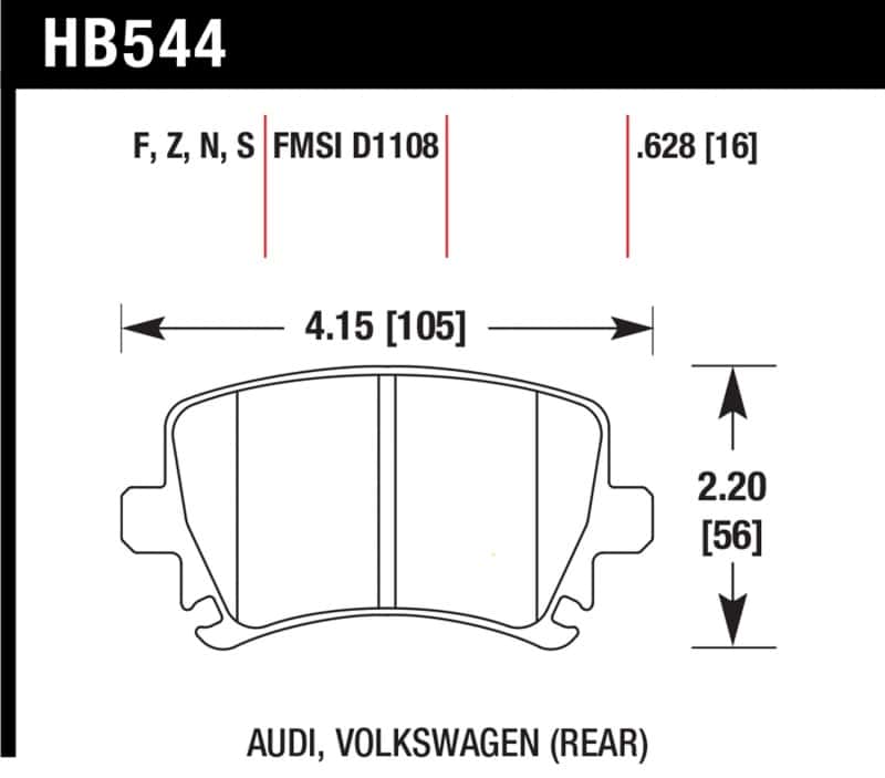 Hawk Performance — Hawk 06 Audi A6 Quattro Avant/06-09 A6 Quattro HT-10 Rear Brake Pads
Disc Brake Pad - view 2