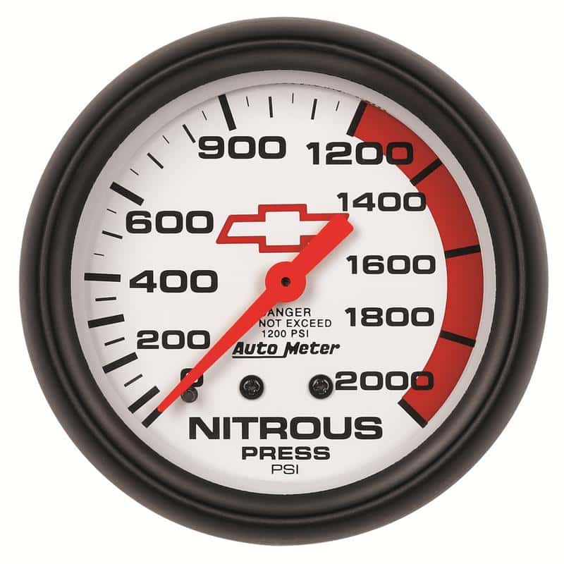 AutoMeter — AutoMeter Gauge Nitrous Pressure 2-5/8in. 2000PSI Mechanical Chevy Red Bowtie White
2-5/8" NITROUS, 0-20 - view 2