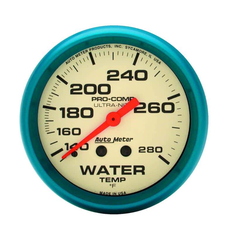 AutoMeter — Autometer Ultra-Nite 2-5/8in 140-280 Deg F Mechanical Glow In The Dark Water Temp Gauge
GA 2.6" WT 280F 6 UN - view 2