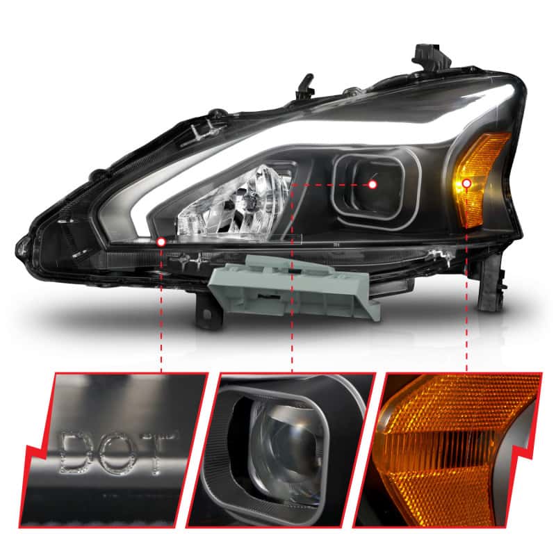 ANZO — ANZO 13-15 Nissan Altima (w/o Factory HID Bulbs) Projector Headlights - w/ Light Bar Black Housing
Head Light Set
HdLtSet - view 4
