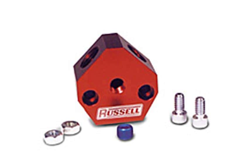 Russell — Russell Performance Billet Aluminum Y-Block w/ 3/8in inlet & outlet
Fuel Block - view 3