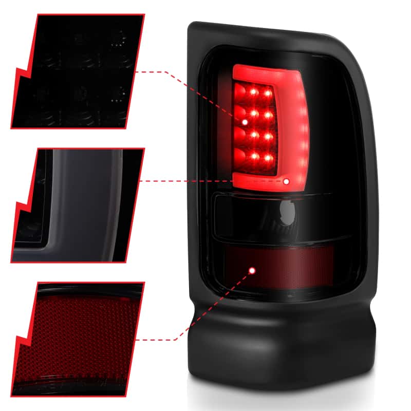 ANZO — ANZO 1994-2001 Dodge Ram 1500 LED Taillights Plank Style Black w/Smoke Lens - view 4