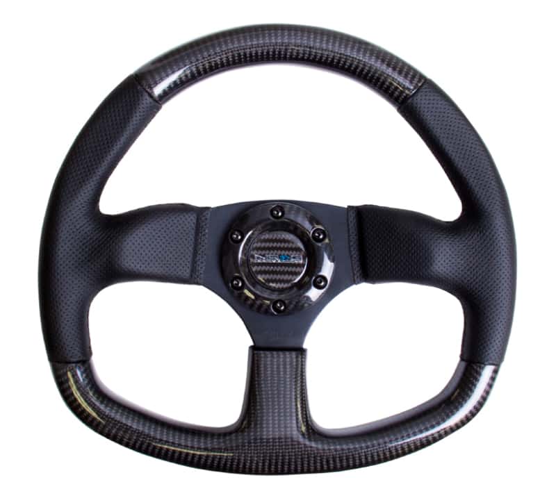 NRG — NRG Carbon Fiber Steering Wheel (320mm) Flat Bottom & Leather Trim w/Black Stitching - view 1
